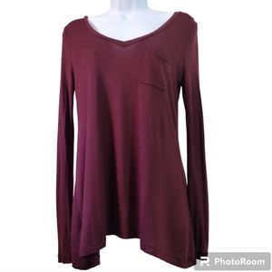 Ann Taylor Loft V-Neck Long Sleeve Ballerina Hem Top Small